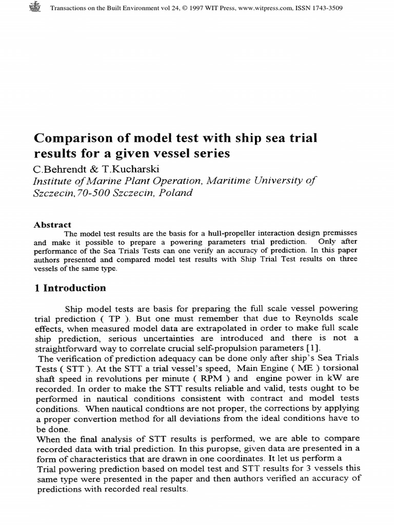 Comparison of Model Test With Ship Sea Trial PDF | PDF | Propeller ...