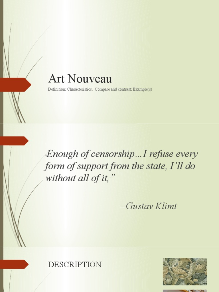 Art Nouveau Definition Characteristics Compare and Contrast Example(s