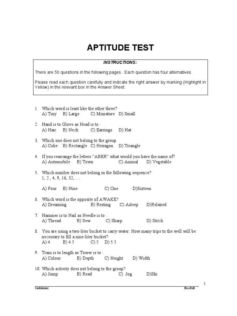 Aptitude Test Format For Engineers
