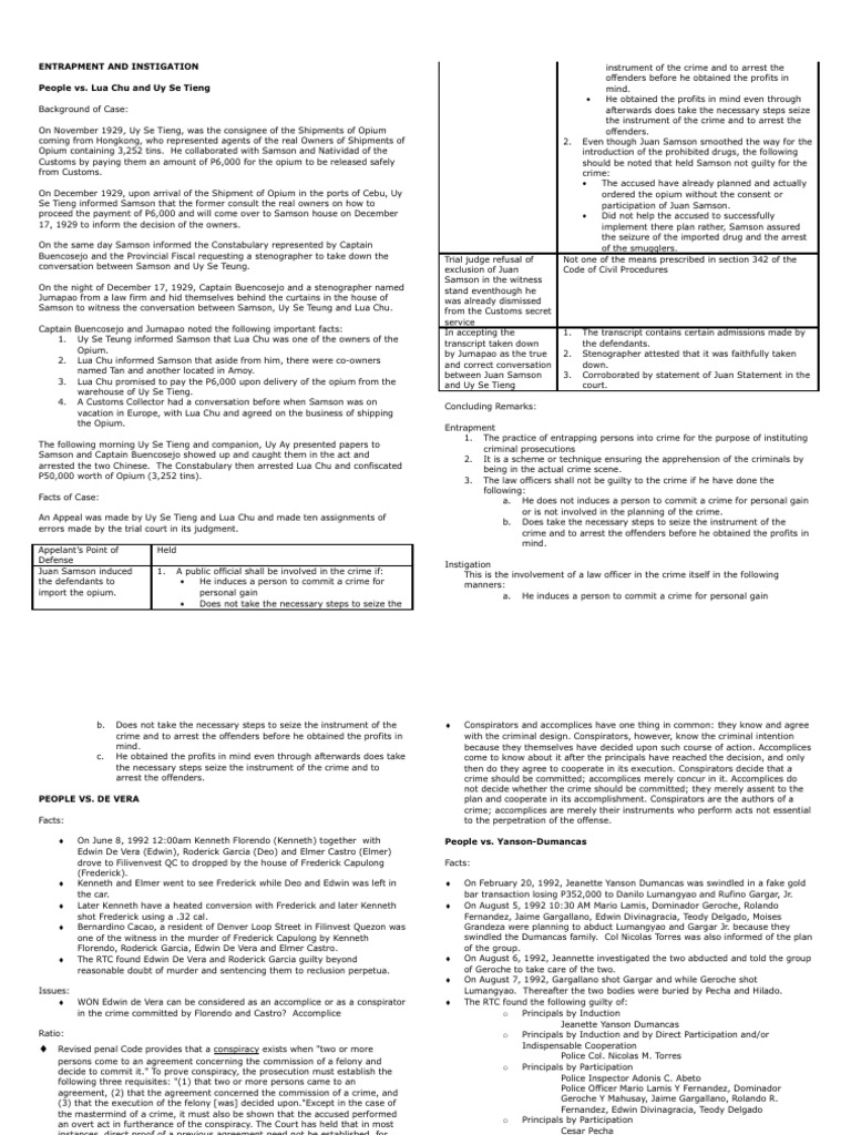 Entrapment and Instigation PDF Statute Of Limitations Conspiracy (Criminal)