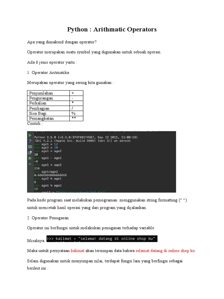 Python, Arithmatic Operators | PDF