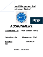 Assignment: University of Mangement and Technology Sialkot