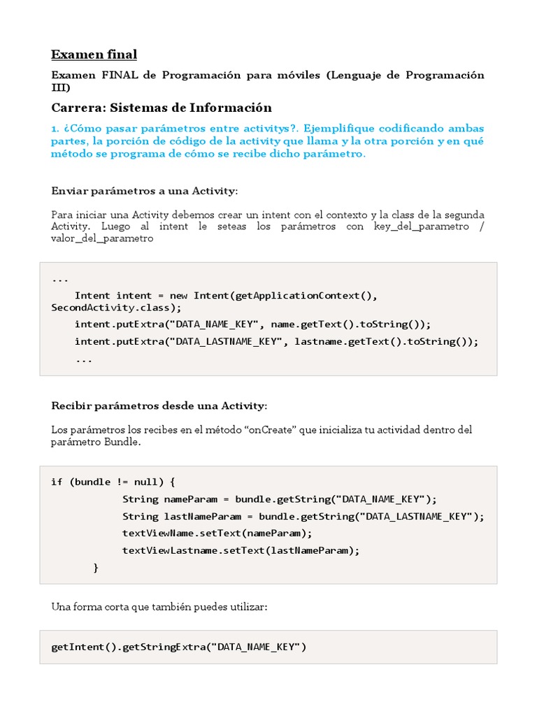 Pasar Parámetros entre Activities en Android | PDF | Programación de ...