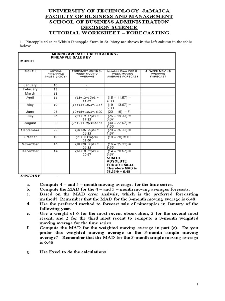 Pineapple Sales Forecasting Techniques | PDF | Errors And Residuals ...