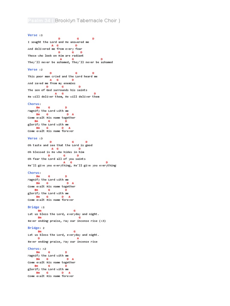 Brooklyn Tabernacle Choir, Psalm 34 | PDF
