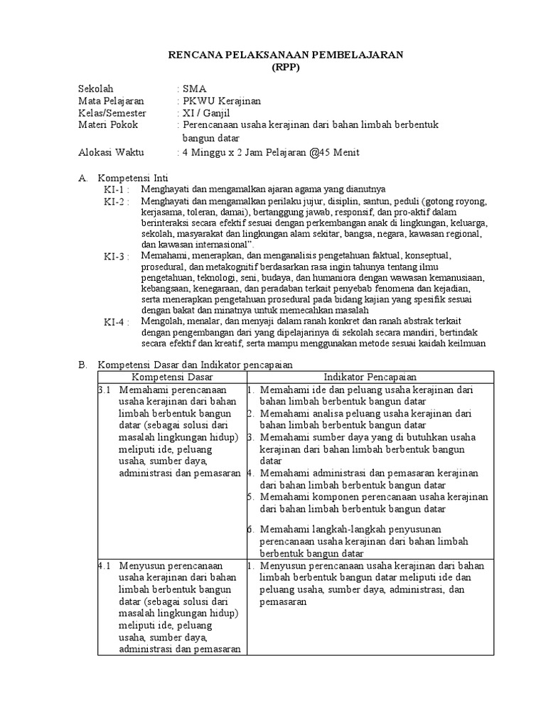 Ke Xi 1 3 1 Kerajinan Perencanaan Usaha Kerajinan Dari Bahan Limbah Berbentuk Bangun Datar
