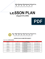 LESSON PLAN - 7th WEEK - August 6-10, 2018