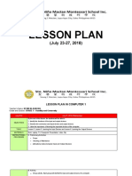 LESSON PLAN - Fifth WEEK - JuLY 23-27, 2018