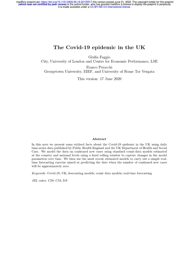 The Covid-19 Epidemic in The UK | PDF | Prediction | Forecasting