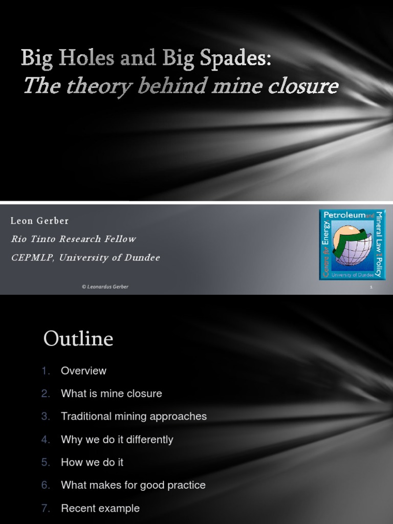 Sustainable Mine Closure Practices | PDF | Environmental Resource ...