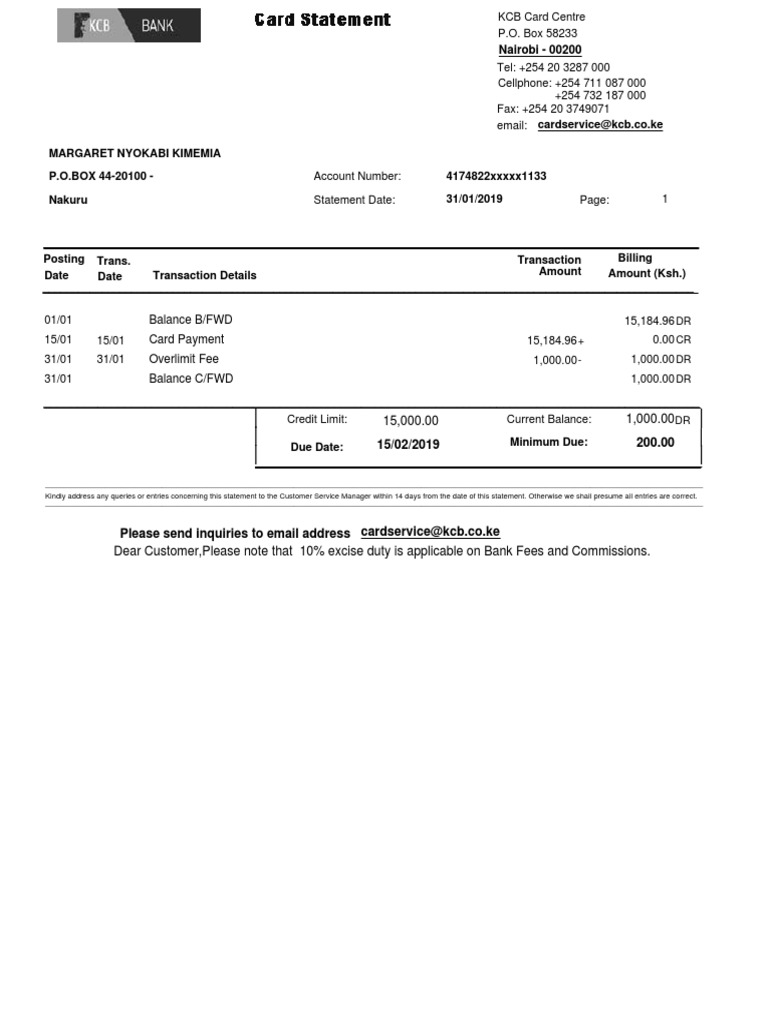 KCB Card Statement Summary | PDF | Financial Transaction | Service ...