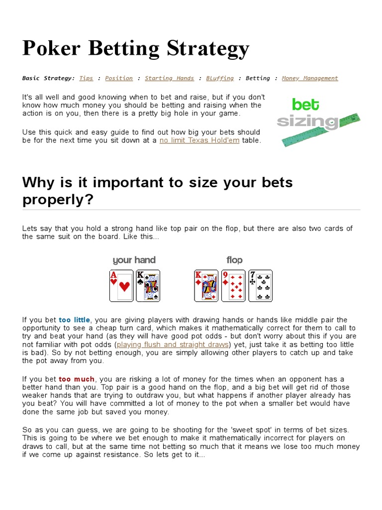 Poker Betting Strategy PDF Betting In Poker Texas Hold 'Em