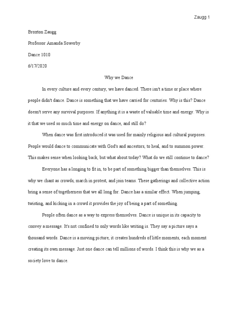 dance essay for college