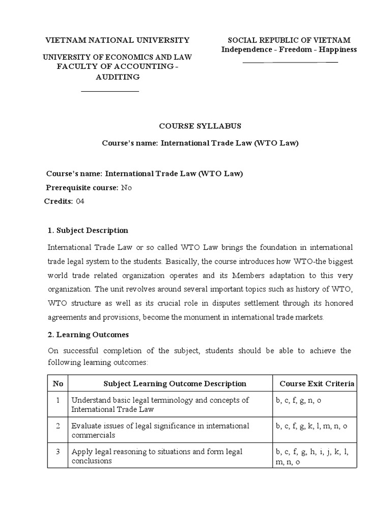 International Trade Law SyllabusEnglish PDF World Trade Organization Plagiarism