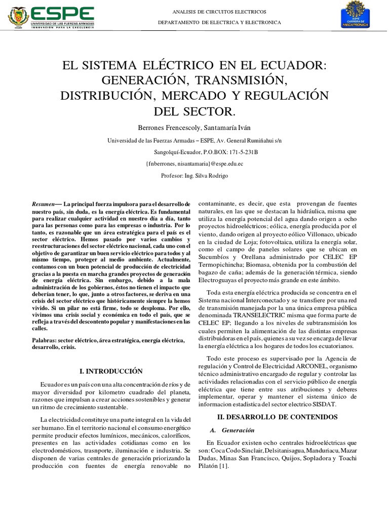 Sistema Eléctrico en El Ecuador | PDF | Generación eléctrica | Ecuador