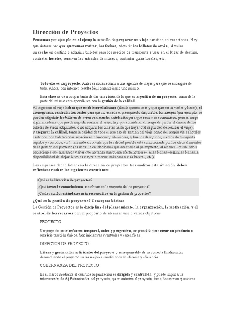 Gestión de Proyectos: Conceptos Clave | PDF | Gestión de proyectos ...