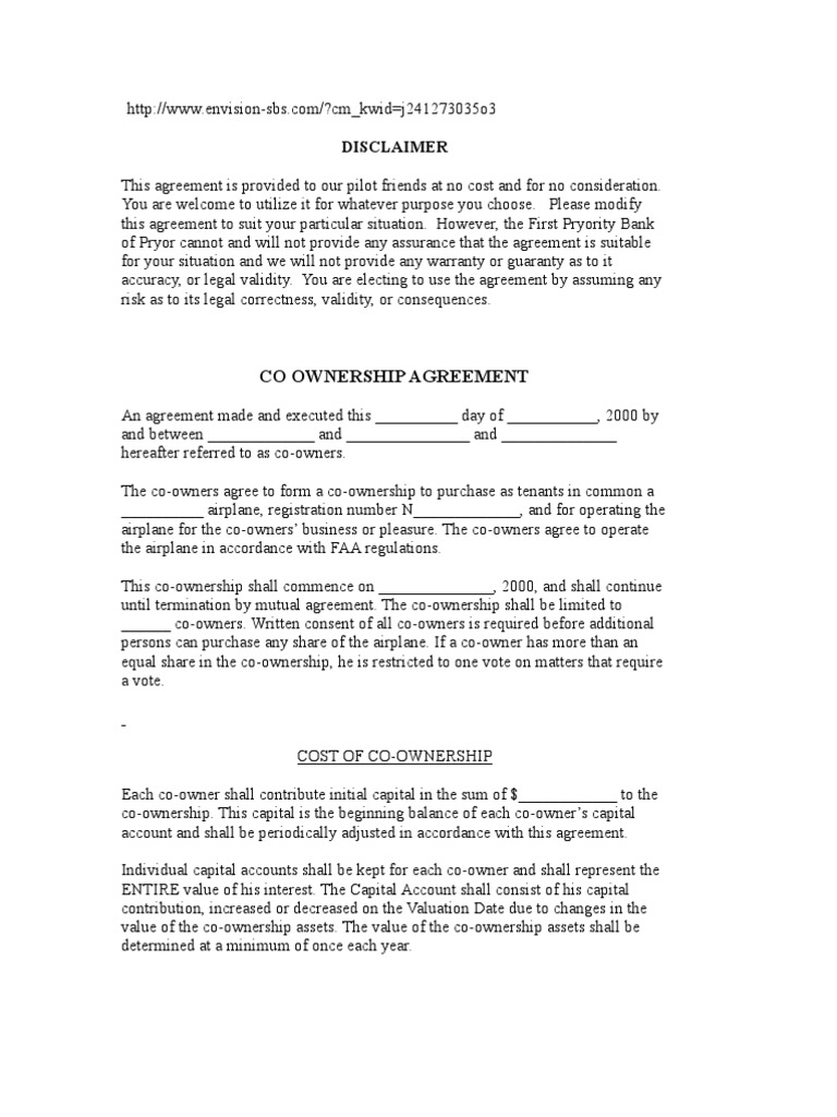 Co Ownership Contract PDF Fee Instrument Flight Rules
