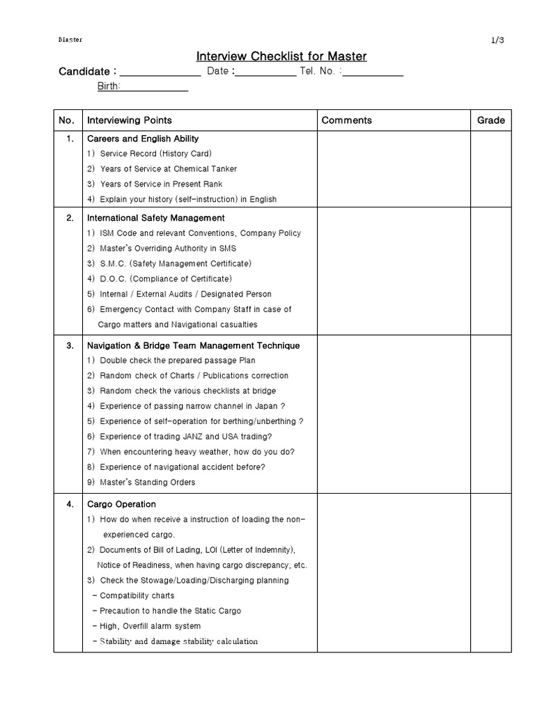 Master Candidate Interview Checklist | PDF | Oil Tanker | Nature