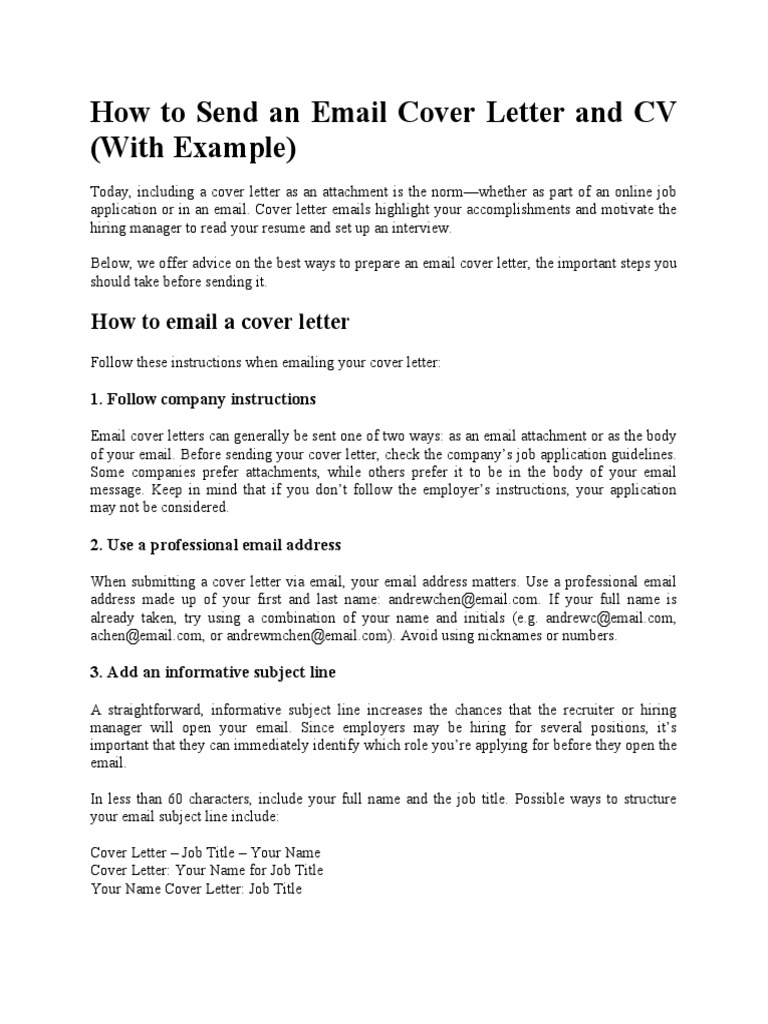 How To Send An Email Cover Letter and CV (With Example) | PDF | Résumé ...