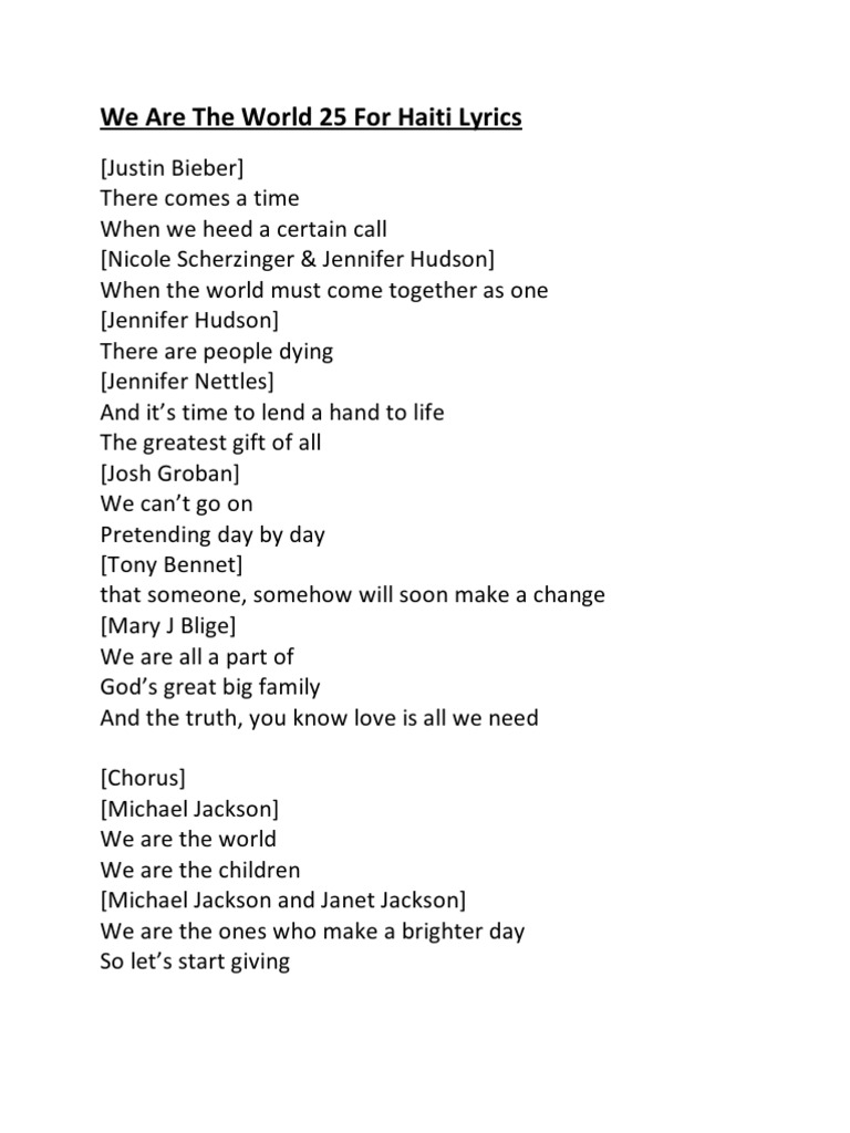 We Are the World 25 for Haiti Lyrics African American Music Hip Hop