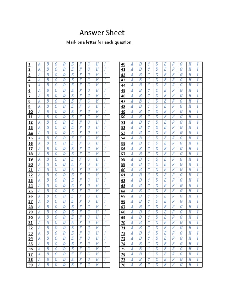Answer Sheet for Multiple Choice Test | PDF | Office Software ...