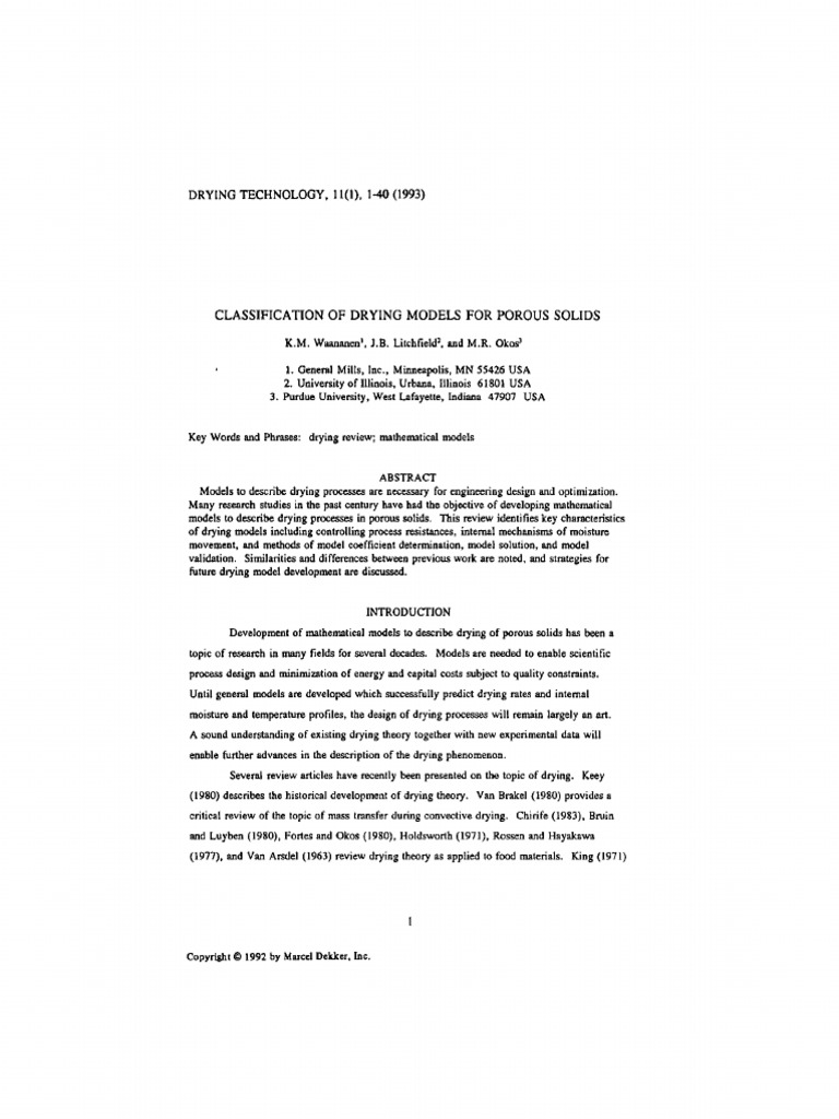 Classification of Drying Models For Porous Solids PDF | PDF | Porosity ...