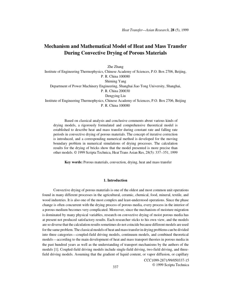 Mechanism and Mathematical Model of Heat and Mass Transfer During ...