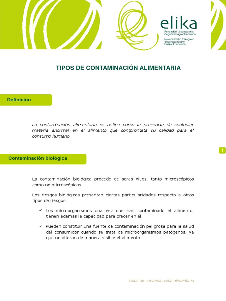 Contaminación Alimentaria PDF | PDF | Las bacterias | Alimentos