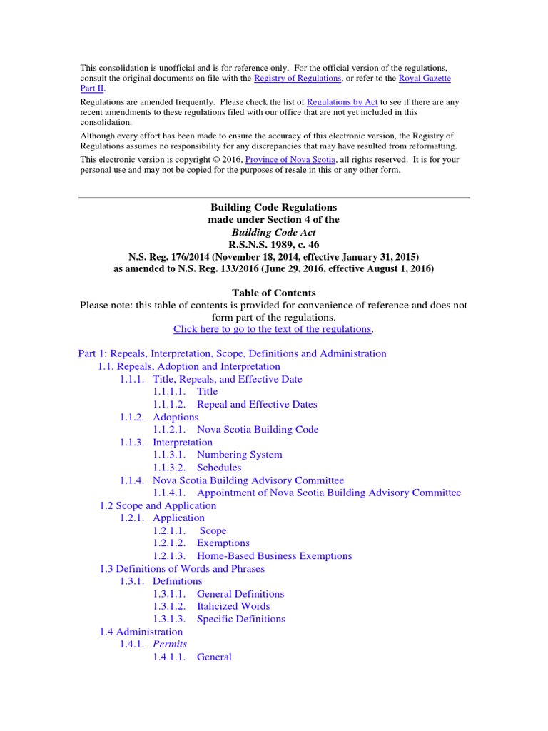 Building Code Regulations - Building Code Act (Nova Scotia) PDF | PDF ...