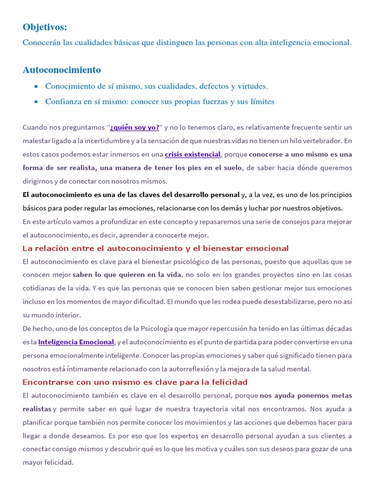 Claves del Autoconocimiento Personal | PDF | Autoestima | Las emociones