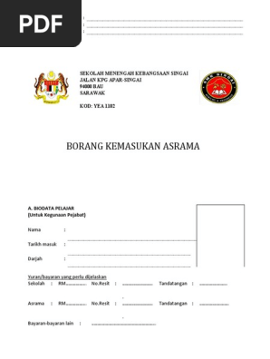 Borang Kemasukan Asrama 2020 Pdf