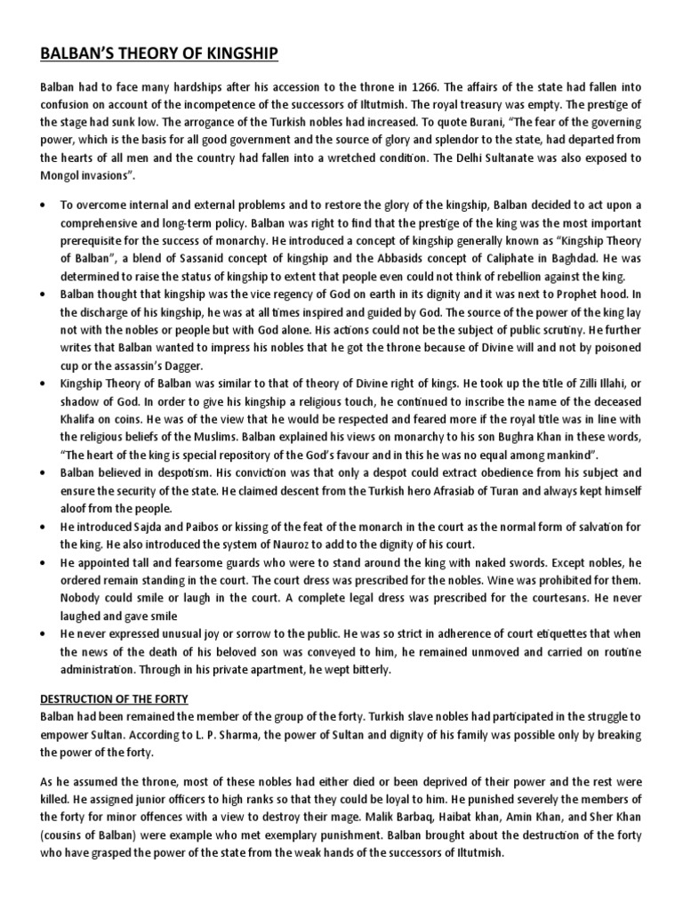 Balban'S Theory of Kingship: Destruction of The Forty | PDF | Religion ...