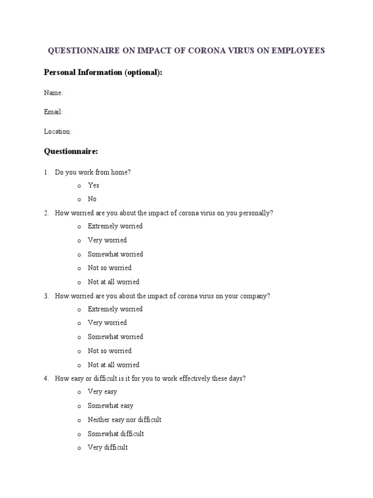 Questionnaire - Corona Virus | PDF | Telecommuting | Information Technology