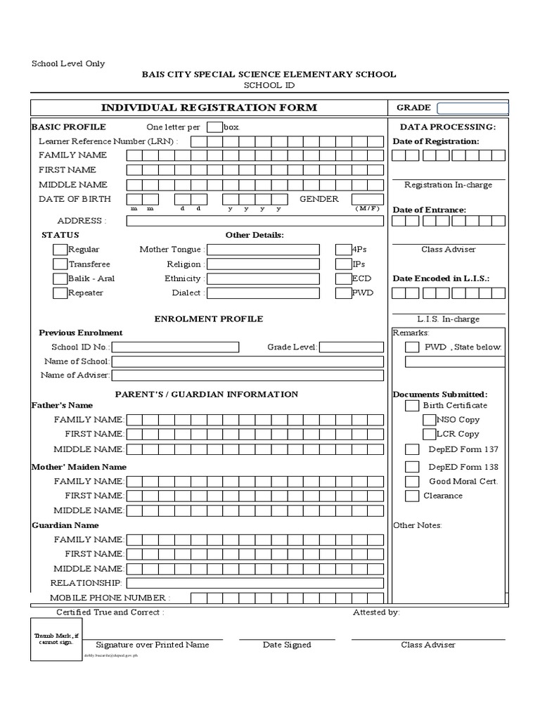 Learner Individual Registration Form PDF