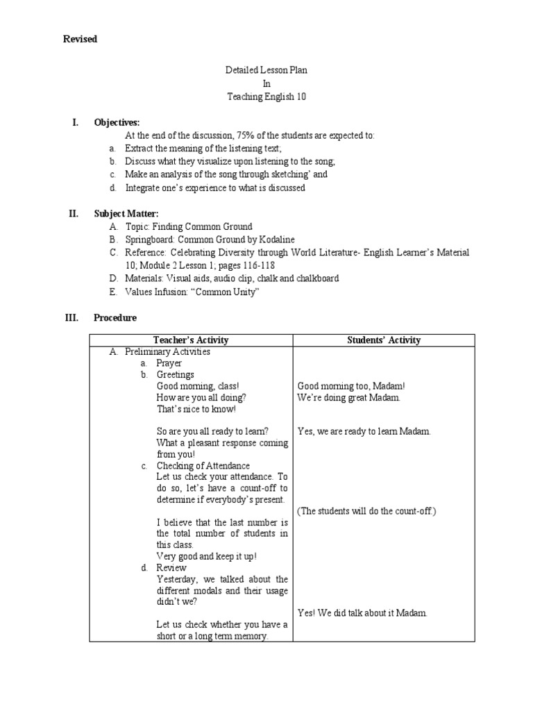 Detailed Lesson Plan1 | PDF | Lesson Plan | Psychological Concepts
