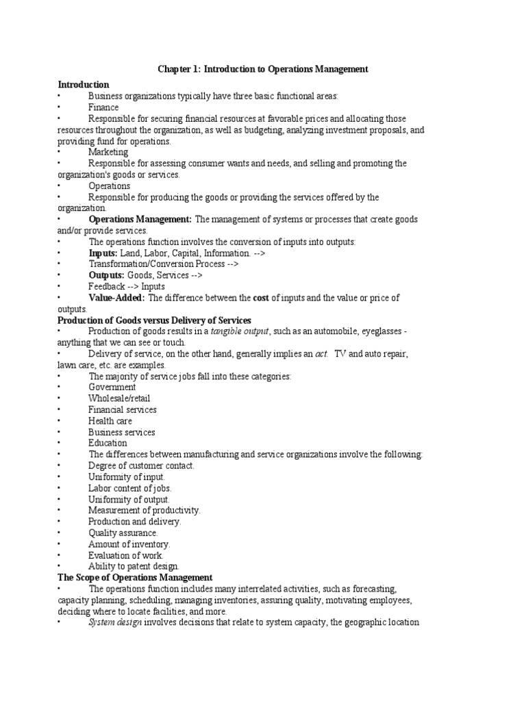 Chapter 1 Summary | PDF | Operations Management | Employment