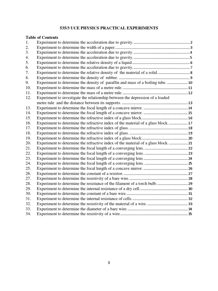 UCE Physics Practical Experiments Guide | PDF | Lens (Optics) | Pendulum