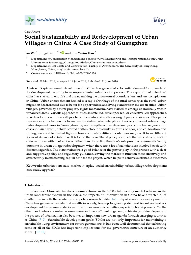 Social Sustainability and Redevelopment of Urban Villages in China: A ...