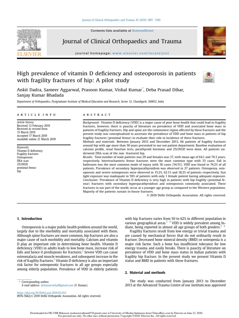 High Prevalence of Vitamin D Deficiency and Osteoporosis in Patients