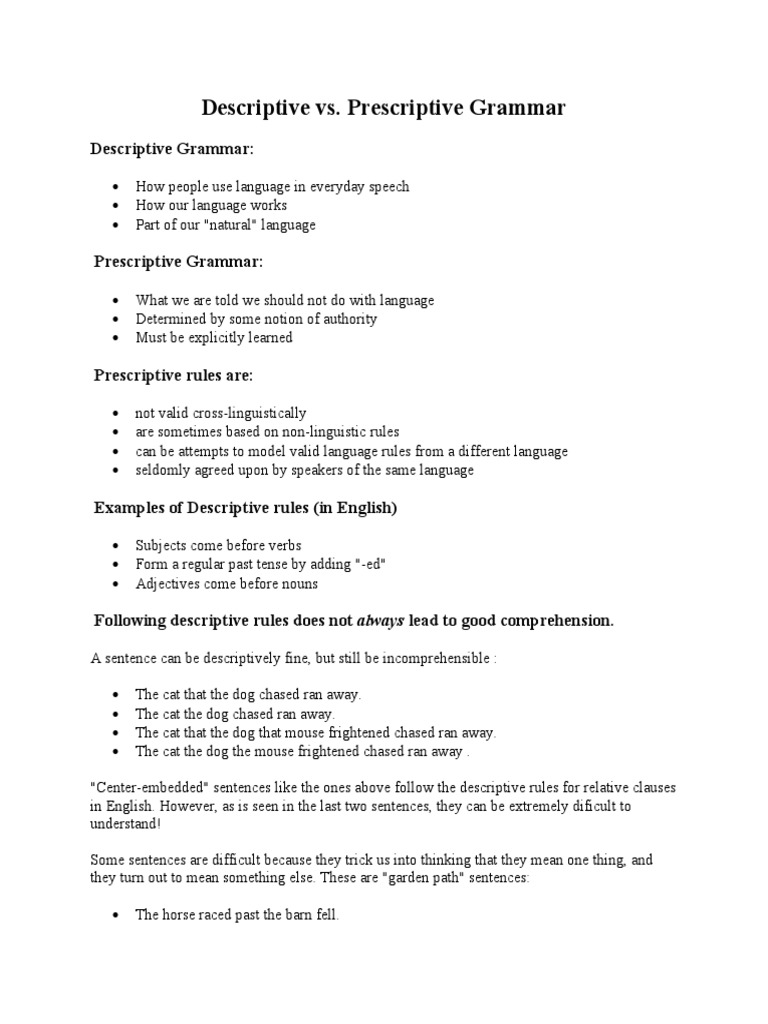 Descriptive vs. Prescriptive Grammar | PDF | Grammatical Gender ...