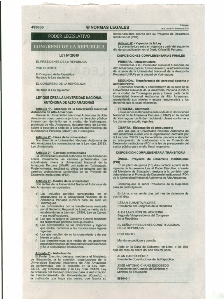Ley Que Crea La Universidad Nacional Autónoma de Alto Amazonas | PDF