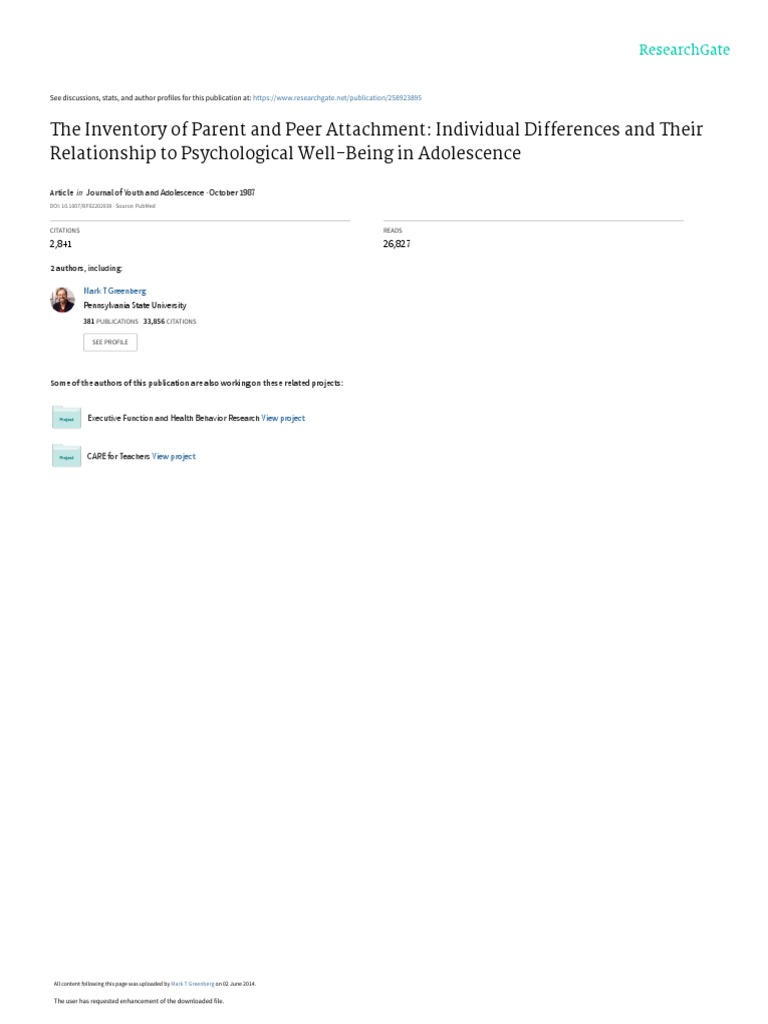 Parent and Peer Attachment Inventory | PDF | Attachment Theory ...