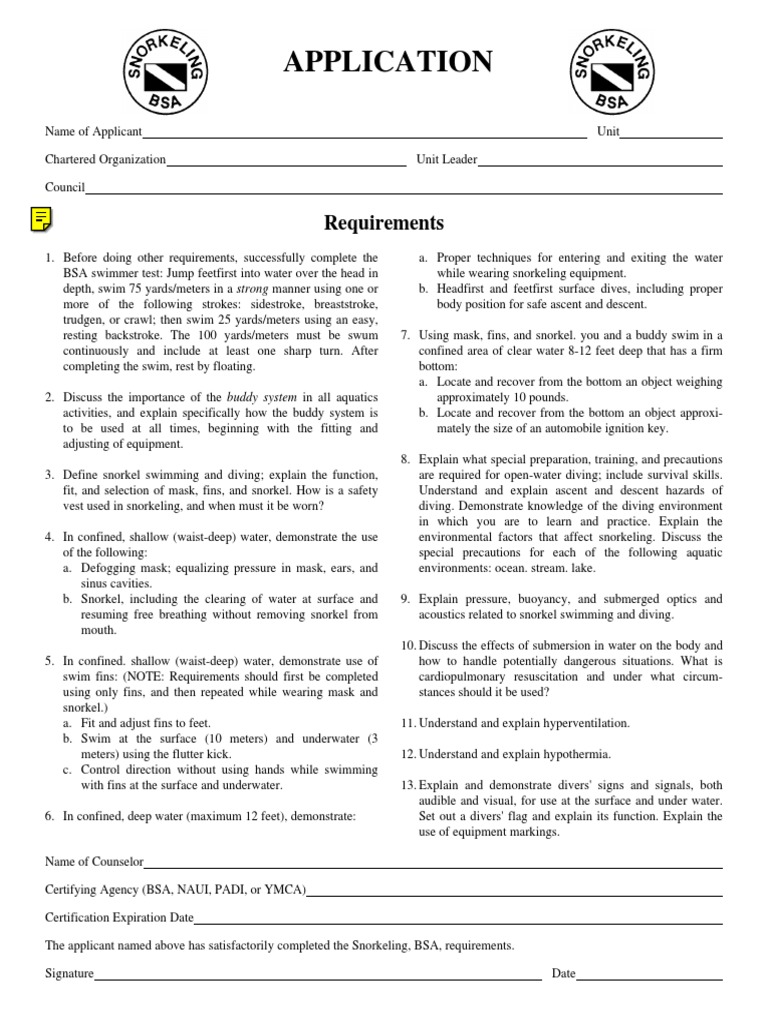 Snorkling Award PDF Snorkeling Scuba Diving