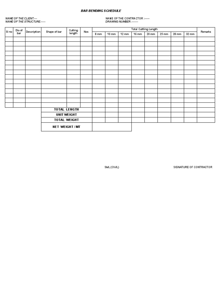 Bar Bending Schedule Format Guide | PDF