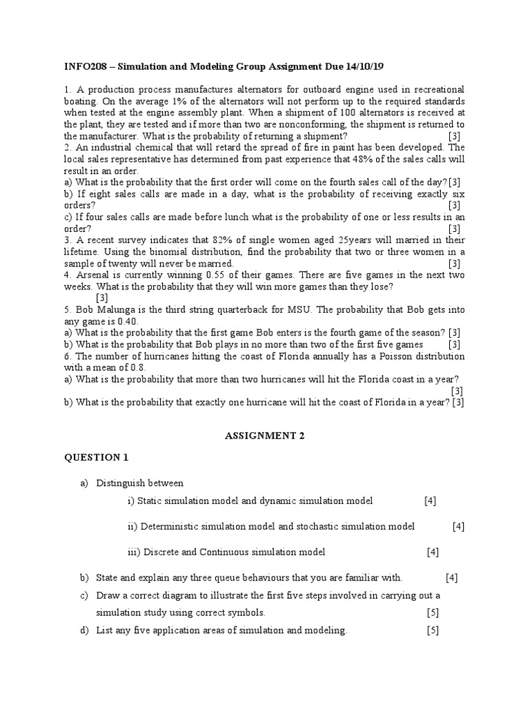 INFO208 - Simulation and Modeling Group Assignment Due 14/10/19 | PDF ...