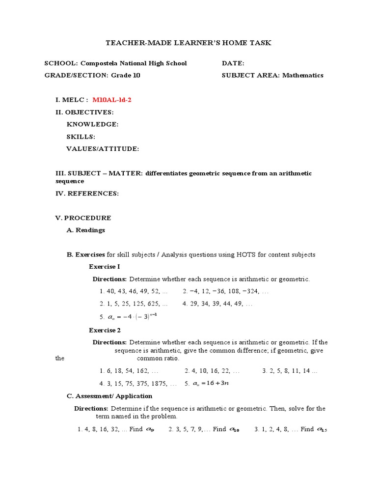 Geometric vs Arithmetic Sequences Task | PDF | Art