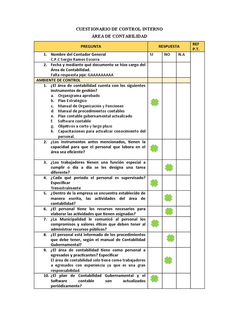 Cuestionario de Control Interno | PDF | Contabilidad | Información