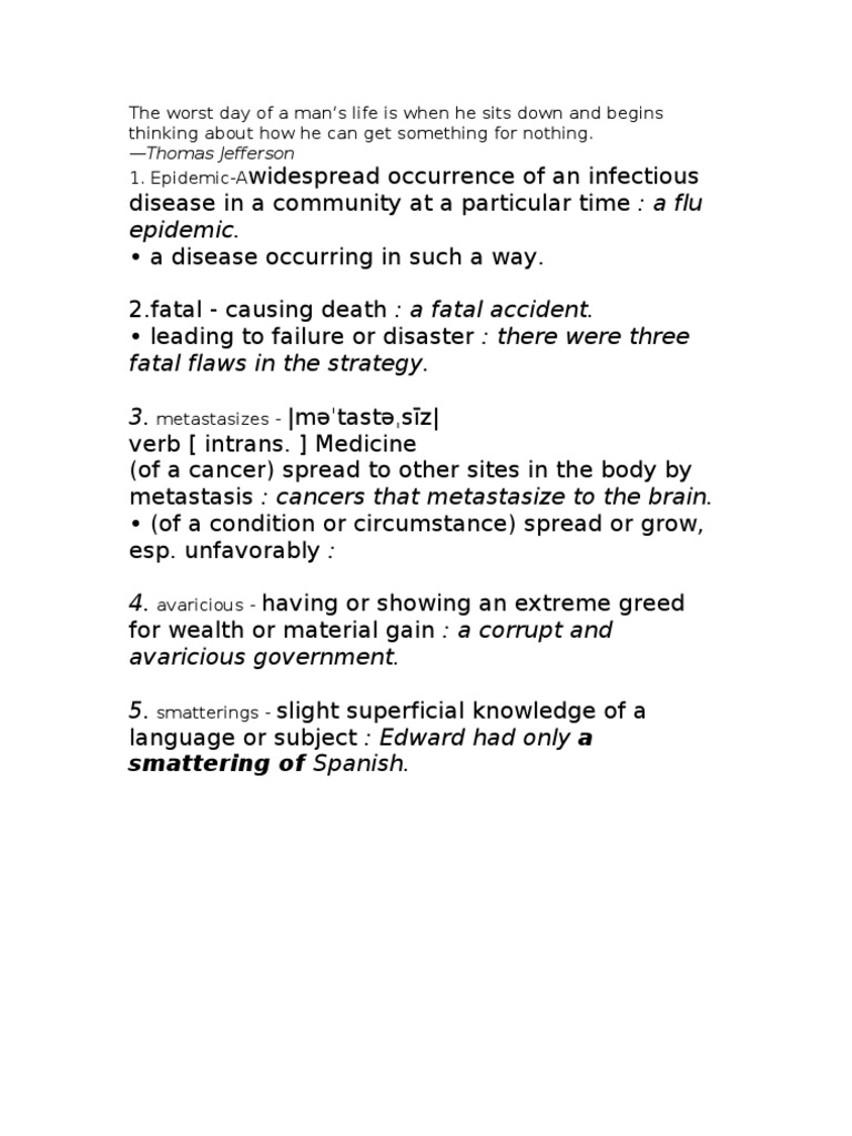 Epidemic.: Smattering of Spanish | PDF