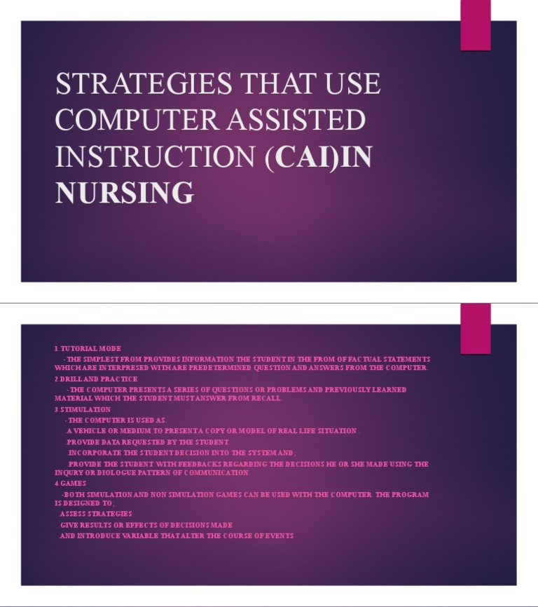 Strategies That Use Computer Assisted Instruction (Cai) In: Nursing | PDF