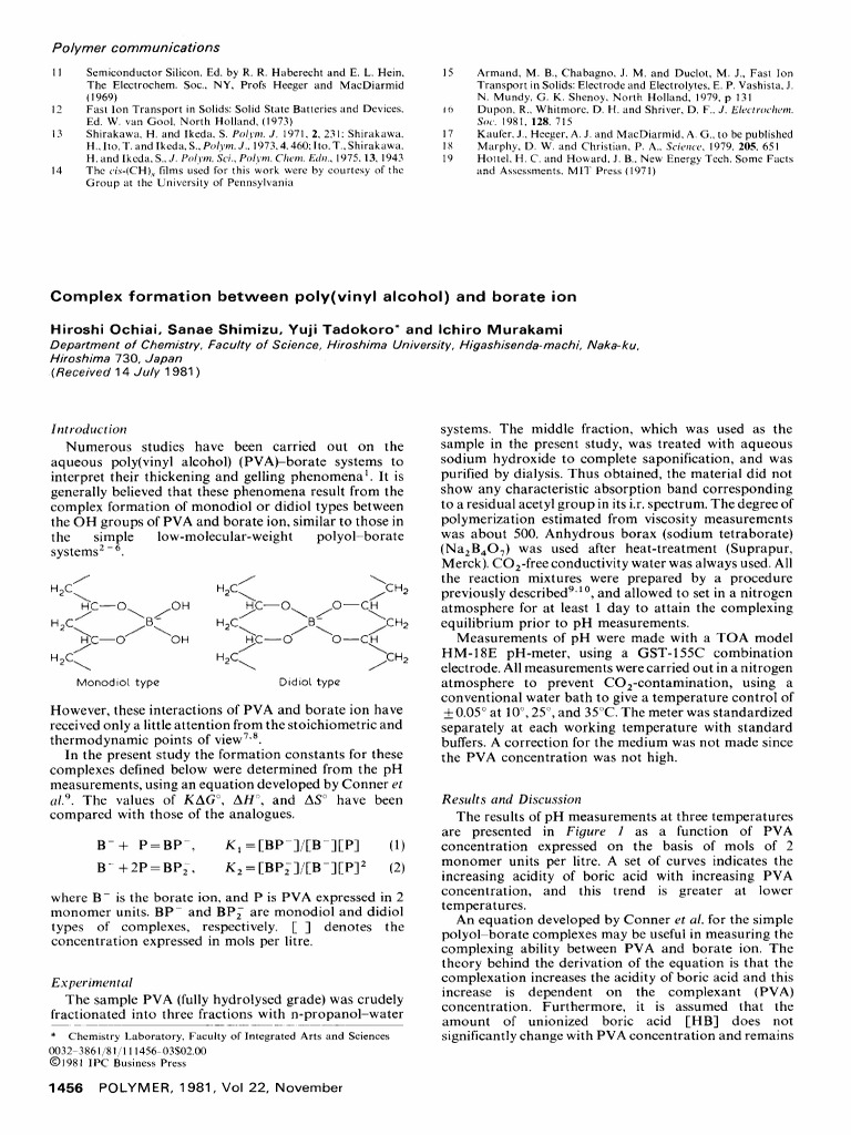 Complex Formation Between Poly (Vinyl Alcohol) and Borate Ion PDF
